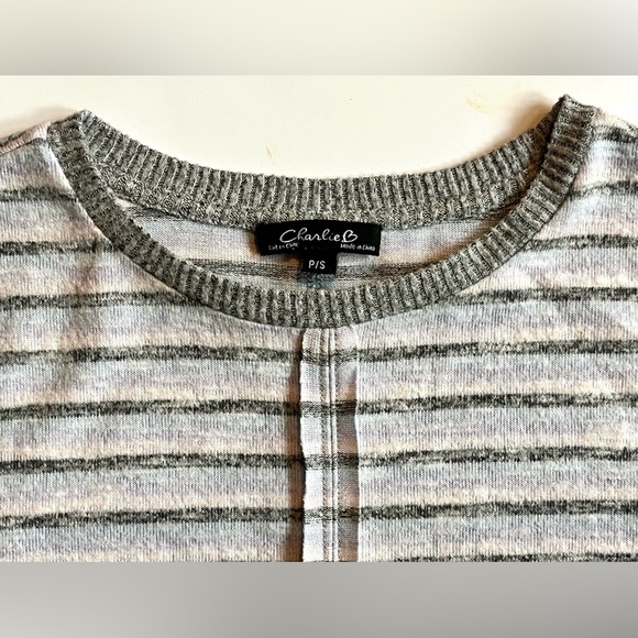 Charlie B Striped Gray and White w Pastel Colors Women’s Sweater Size Small - Picture 4 of 16
